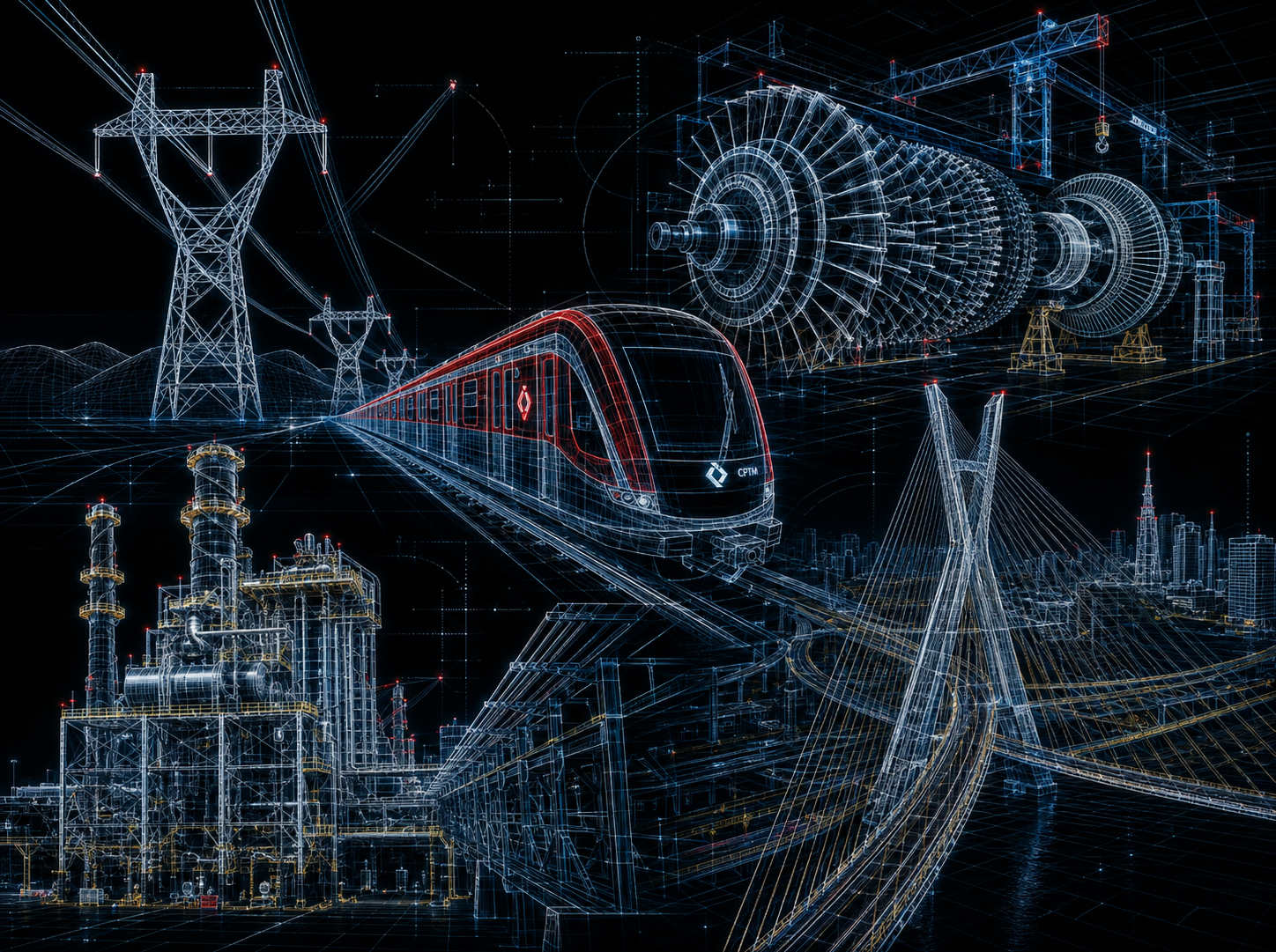 Infraestrutura representada em estilo wireframe